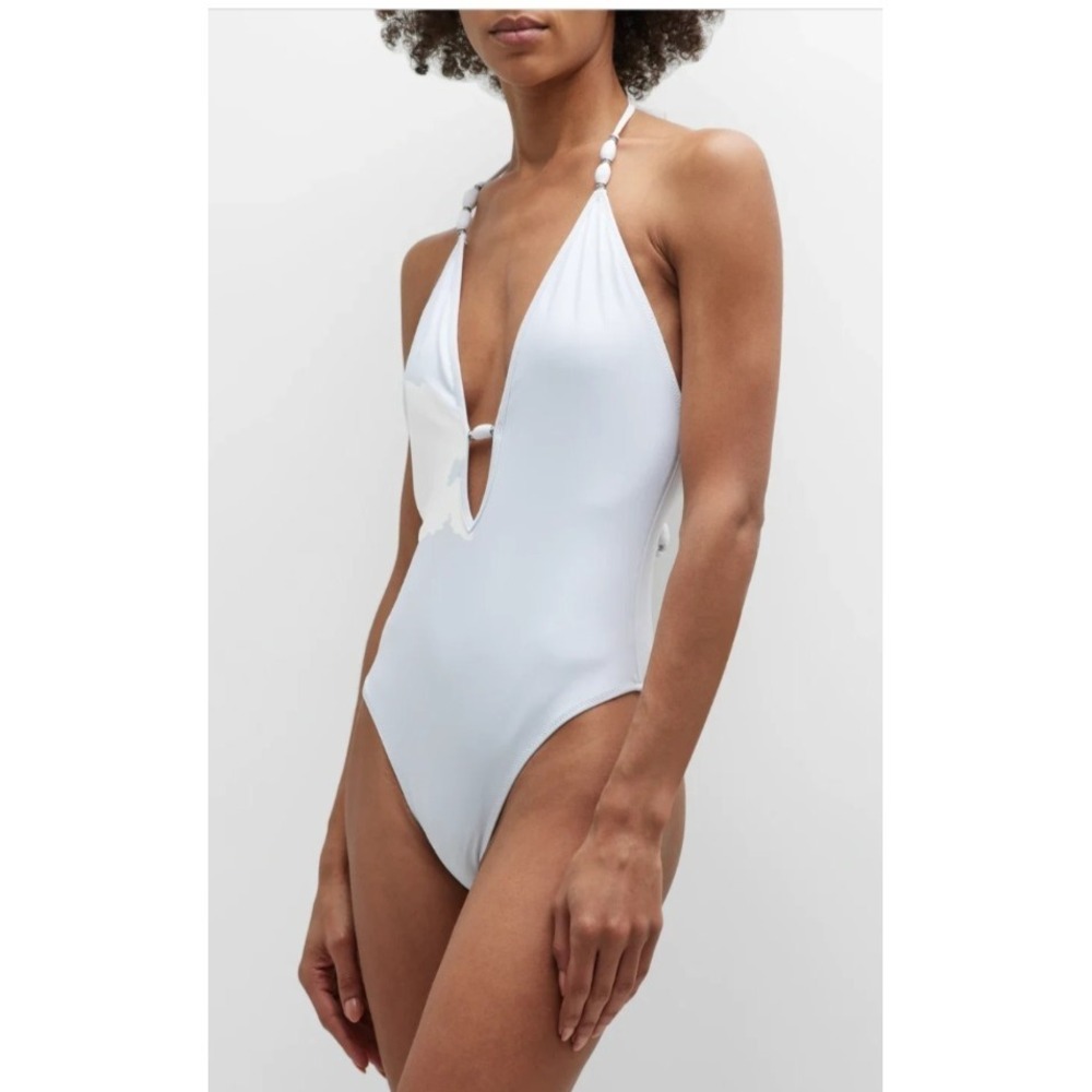 Ramy‎ Brook Size Large White Kailey Halter One Piece Swimsuit